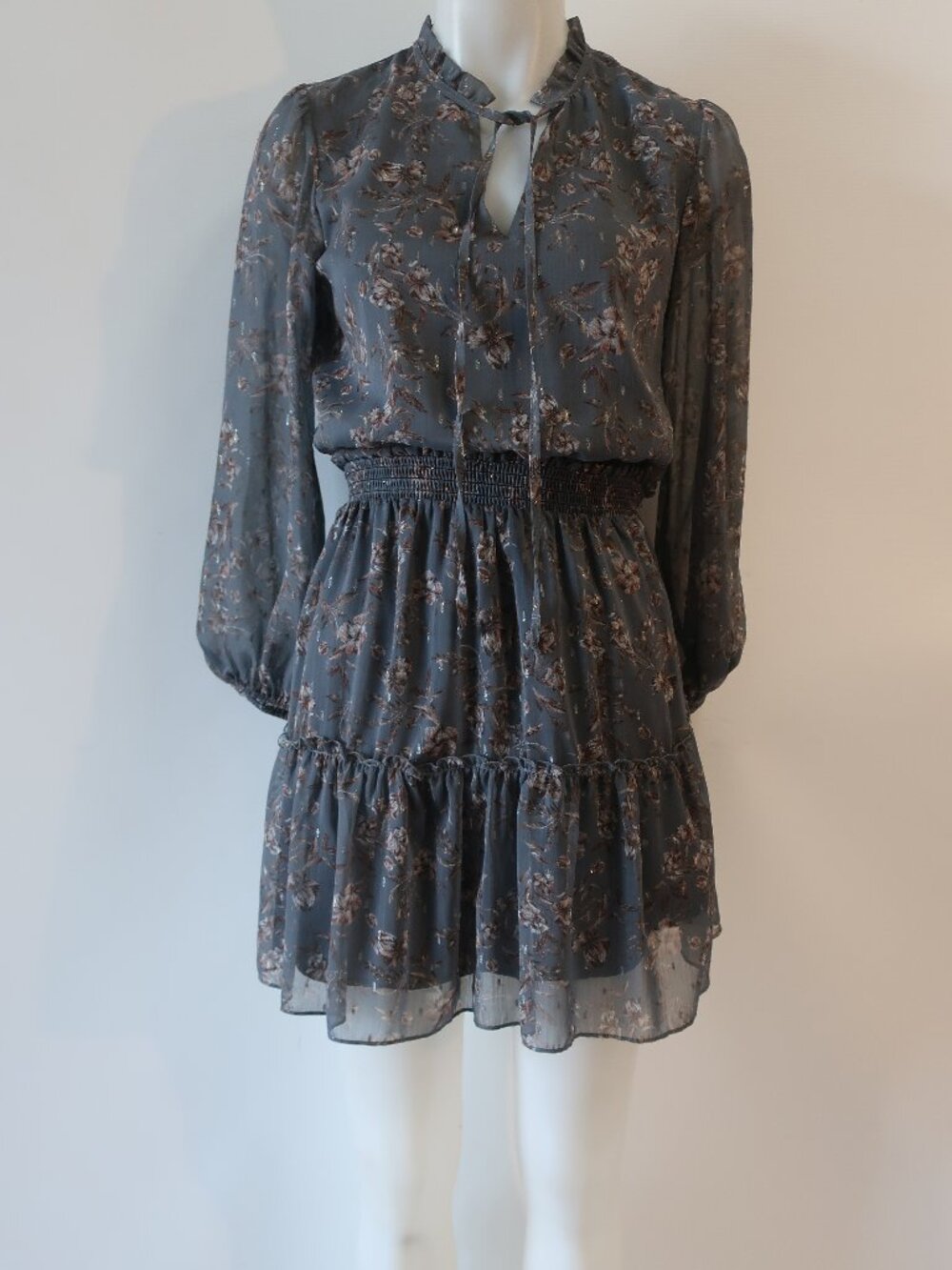 Womens Drew Green, Brown Floral Print Long Sleeve Dress XS